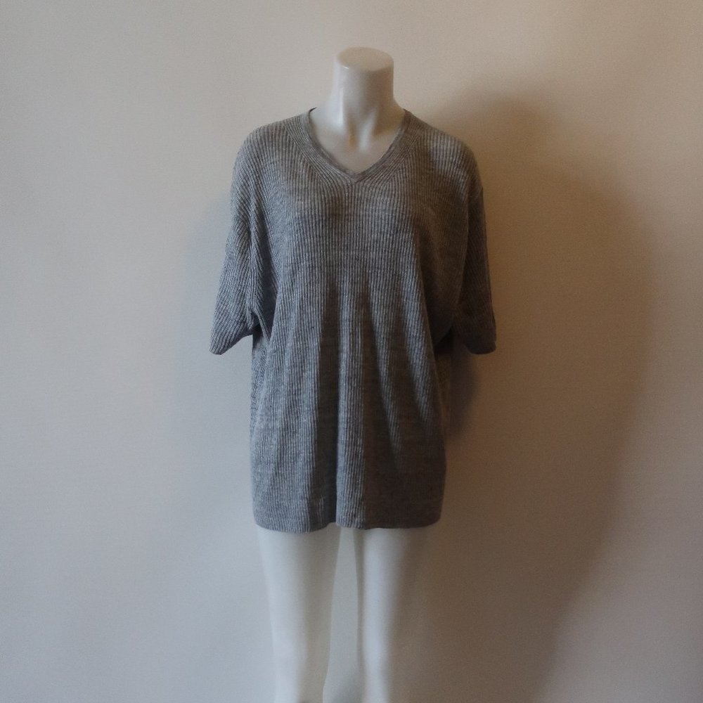 DONNA KARAN BLACK LABEL V-NECK LINEN SWEATER XL *